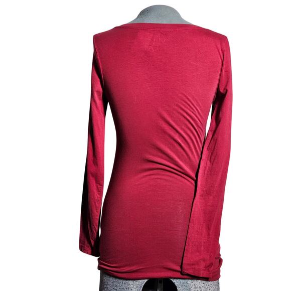 Red Long Sleeve Cotton Blend Tee Size Medium - Picture 2 of 3